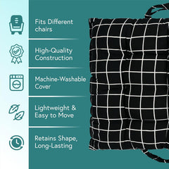 Extra Long Chair Cushion For Comfortable Sitting, Check Printed - Black - 18 X 48 Inch | Rocking Chairs For Indoor & Outdoor | Cushion For Home, Office | Back Rest Support Cushion With Ties