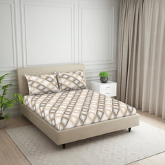 Double Bedsheet For Queen Size 2 Matching Pillow Cover - 88 X 100 Inches, Beige & Brown | Durable & Long Lasting Wrinkle Resistant Fabric - Skin Safe & Super Soft