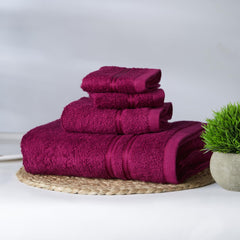 Welspun 100% Cotton Large 1 Bath + 1 Hand & 2 Face Towels 1000 Gsm | Dobby Solid Towel Combo Set (Magenta)