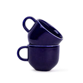 Ceramic Tea Cups Set Of 6 - Navy Blue Rim, 200ml Each | Tea Cup Set Of 6 - Premium Stoneware Tea Cup Set With Glossy Finish | Ceramic Tea Cup - Small Cups For Tea | Microwave Safe & Dishwasher Safe