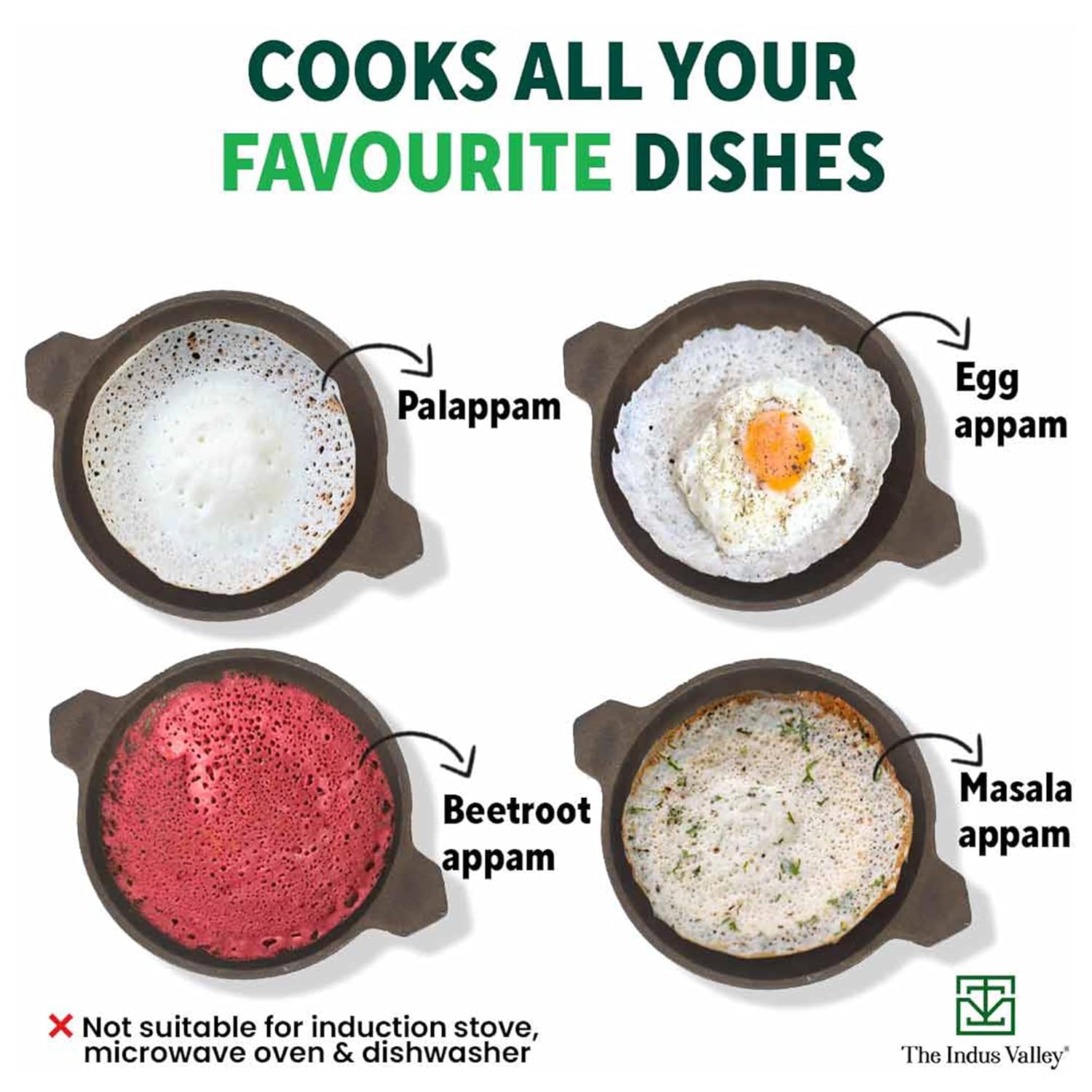 Pre-Seasoned Black Cast Iron Appam Pan With Glass Lid - 25.4 Cm, 10 Inch, 1.5 Kg | Gas Compatible, Nonstick Appam Pan, 100% Pure & Toxin-Free, No Chemical Coating Pre-Seasoned Black Cast Iron Appam Pan With Glass Lid - 25.4 Cm, 10 Inch, 1.5 Kg | Gas Compatible, Nonstick Appam Pan, 100% Pure & Toxin-Free, No Chemical Coating