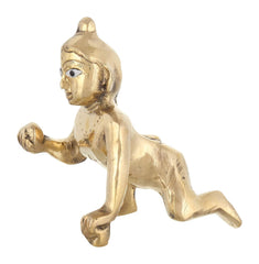 Laddu Gopal Idol, Bal Gopal, Thakur Ji Murti, Gold, Brass, Medium Size - 7 Cm, Petal Murti, Golden Handmade In India, Statue, Janmashtami Special For Home Temple, God Idol