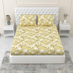 King Size Bed For Elastic Fitted Bedsheet With 2 Pillow Covers | 72 X 78 X 10 Inches, Light Yellow | Softness, Durability & Comfort | Perfect For Everyday Use