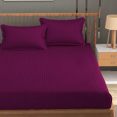 Stripe Glace Cotton 1 Double Bedsheet With 2 Pillow Cover - 91 X 90 Inches, Dark Pink | Fade Resistant & Durable Breathable & Wrinkle Free Bed Sheet