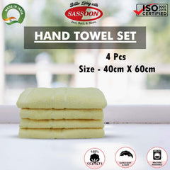 Sassoon Melrose 100% Cotton Hand Towel 800 Gsm | Highly Absorbent, Soft Material Perfect For Daily Use (Lemon) -4 Piece