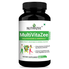 Nutrazee Multivitazee Multivitamin & Minerals Supplement For Men & Women With Superfood Natural Fruit, Vegetable & Herbal Greens | 60 Vegan Tablets , 100gm 0.2lbs