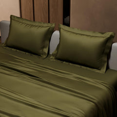 Double Bedsheet With 2 Pillow Covers - 90 X 100 Inches, Olive | Ultra Satin Premium Bedding Set | Gift For Couples, Wedding, Anniversary, Date Night