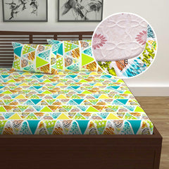 Double Bedsheet For Queen Size With 2 Pillow Covers - 60 X 78 Inches, Multicolor | All Around Elastic Fitted Soft, Lightweight & Breathable Cotton Bedsheet