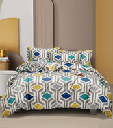 Bedsheet For Queen Size With 2 Pillow Covers - 60 X 78 Inches, Grey & Blue | Soft & Skin-Friendly Fabric | All Around Elastic Fitted Bedsheet