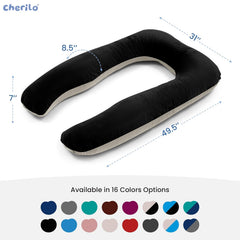 U Shaped Pregnancy Pillow For Pregnant Women & Nursing Mom, Black & Beige | Full Body Support, Single Pillow For Multipurpose Use During Maternity | Premium Velvet Outer Cover With Zip