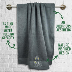 Rangoli 100% Cotton Martin Bath Towels 1000 Gsm | Quick Dry, Ultra Soft, Highly Absorbent Printed Bath Towel - Peach & Grey (Set Of 2)