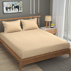 Cotton Elastic Fitted King Size Double Bed Bedsheet With 2 Pillow Covers - 72x78x6 Inches, Peach | Durable Bedsheets For Everyday Comfort