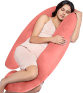Full Body J Shape Pregnancy Pillow For Women, Maternity Pillow, Peach Color | Pillow Gift For Pregnancy Sleeping, Premium Velvet Cover With Zip | Adjustable, Washable, Multipurpose Pillow