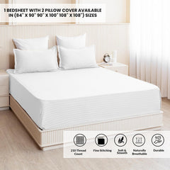 Super King Size Premium Soft Cotton Bedsheet With 2 Pillow Cover - 108 X 108 Inches, White | Soft & Breathable, Double Bedsheets