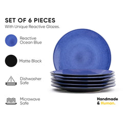 Ceramic Dinner Plates Set Of 6 Pieces, Blue Reactive | Ceramic Plates Set - Glossy Finish Plate Set | Premium Stoneware | Ceramic Dinner Plates - Microwave Safe & Chip Resistant