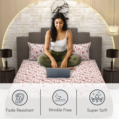 Bedsheet For Queen Size Bed With 2 Pillow Covers - 90 X 100 Inches, Maroon | Soft, Breathable, Wrinkle Free & Fade Resistant