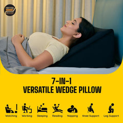 Wedge Pillow Memory Foam For Back Support, Black - 18 L X 17.5 W X 10 H Inch | Wedge Cushion Pillow, Acid Reflux, Snoring, Gerd, Leg Elevation, Pregnancy | Multifunctional Bed Wedge Pillow