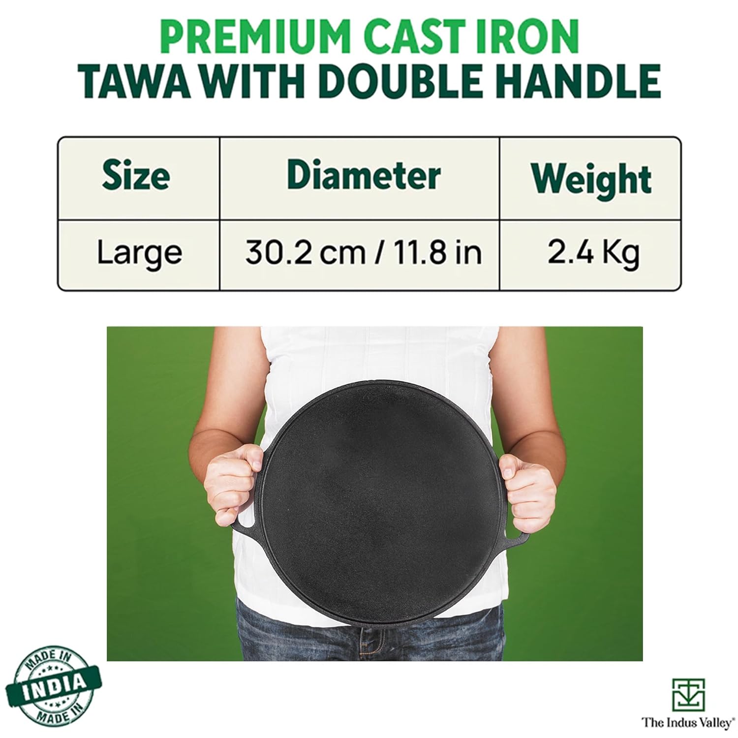 Pre-Seasoned Black Cast Iron Tawa With Free Wooden Spatula For Dosa, Chapathi - 30.2cm, 11.8 Inch, 2.4 Kg | Induction Friendly, Naturally Nonstick, 100% Pure & Toxin-Free, No Chemical Coating Pre-Seasoned Black Cast Iron Tawa With Free Wooden Spatula For Dosa, Chapathi - 30.2cm, 11.8 Inch, 2.4 Kg | Induction Friendly, Naturally Nonstick, 100% Pure & Toxin-Free, No Chemical Coating