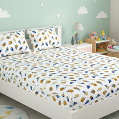 Pure Cotton Kids Bedsheet Double Bed Queen Size With 2 Pillow Covers | 90 X 100 Inches, White | Fun Cartoon Theme, Soft & Breathable Fabric