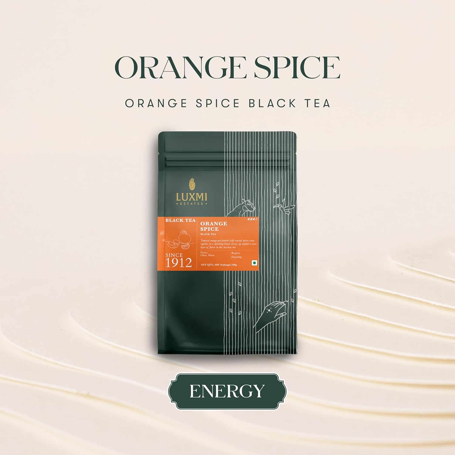 Luxmi Estates Orange Spice Black Tea - 100gm, 3.5 Ounce, 50 Tea Bags | USDA Certified Organic Tea - Medium Caffeine Black Tea | Rich In Antioxidants, Additives Free Luxmi Estates Orange Spice Black Tea - 100gm, 3.5 Ounce, 50 Tea Bags | USDA Certified Organic Tea - Medium Caffeine Black Tea | Rich In Antioxidants, Additives Free