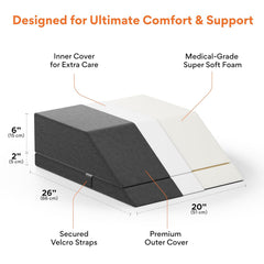 Leg Elevator Pillow, For Pain Relief, Dark Grey, Size - 24 X 20 X 8 Inch | Adjustable Leg Elevation Pillow For Leg, Hip & Knee Pain Relief | Ideal For Leg Surgery, For Varicose Veins