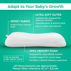 Memory Foam Baby Pillow, For Neck & Back Support, White - 20.5 X 11.5 X 2.5 Inches | Soft, Comfortable Sleeping Pillow For Newborns, Toddlers, Boys & Girls | Head Shaping, Baby Pillows