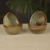 Studio Pottery Ribbed Ceramic Dinner Serving Bowls Set Of 4 - 300ml Each, Brown | Vegetable & Dessert Serving Bowls - Kitchen Bowl Set | Brown Symphony Collection