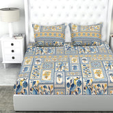 100% Cotton Double Bedsheets With 2 Matching Pillow Covers - 90 X 100 Inches, White & Blue | Printed Double Sheet Super Soft Breathable & Wrinkle Free