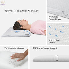 Memory Foam Pillow, Ultra-Thin Orthopedic Pillow For Sleeping, White - 2.5 Inch | Bed Pillow With Removable Washable Cover | For Long-Lasting Use, Cooling, Adjustable Pillow - Pack Of 1