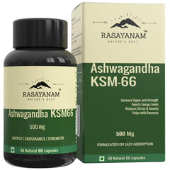 Rasayanam Ashwagandha Ksm-66 500mg Extra Strength Natural Formulation Support Strength & Energy Withania Somnifera Extract | 60 Veg Capsules 100gm 0.2lbs