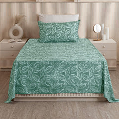 Luxurious Printed Flat Bedsheets With 1 Pillow Cover - 60 X 90 Inches, Aqua Green | Breathable & Wrinkle Free | Soft & Durable