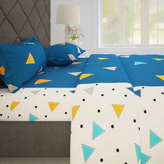 Bedsheets For Double Bed With 2 Pillow Covers - 88 X 100 Inches, Blue & White | Ideal For Home Decor, Guest Home, Hotel