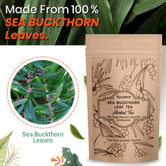 Ayuzera Sea Buckthorn Herbal Leaf Tea - 100gm, 3.5 Ounce | Good For Skin & Immunity, Improves Metabolism - Rich In Antioxidants, Caffeine Free