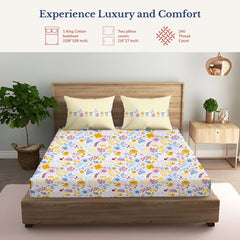 Super King Pure Cotton Bedsheet With 2 Pillow Covers | 108 × 108 Inches, Multicolor | Soft Breathable Floral Design Bedding | Comfortable Sleep All Year