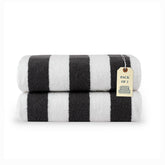 Lane Linen 100% Cotton Large Bath Towels 1000 Gsm | Cabana Stripe Bathroom Towels | Highly Absorbent, Soft & Quick Dry Towels - Grey (Pack Of 2)