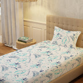 100% Cotton Bedsheet For Single Bed With 1 Pillow Cover, (Size 58 X 90 Inches) White & Sky Blue | Soft And Comfortable For All Season | 200 Thread Count
