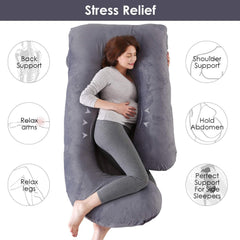 Pregnancy Pillow, Maternity Body Pillow For Sleeping, G Shaped Pillow, Grey - 55 Inch | Full Body Pillow, Lightweight, Foldable, Breathable, Removable Velvet Cover, Adjustable - Pack Of 1