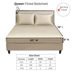 Elastic Fitted Bedsheet Queen Size With 2 Pillow Cover - 60 X 78 X 10 Inches, Beige | Lightweight & Breathable, Perfect For All Seasons
