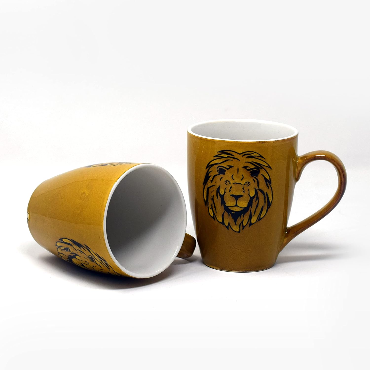 Handcrafted Lion Printed Ceramic Coffee Mug Set Of 2 - 350ml Each | Ceramic Mugs For Coffee, Tea, Milk - Microwave Safe & Dishwasher Safe Handcrafted Lion Printed Ceramic Coffee Mug Set Of 2 - 350ml Each | Ceramic Mugs For Coffee, Tea, Milk - Microwave Safe & Dishwasher Safe