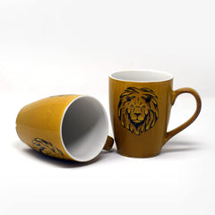 Handcrafted Lion Printed Ceramic Coffee Mug Set Of 2 - 350ml Each | Ceramic Mugs For Coffee, Tea, Milk - Microwave Safe & Dishwasher Safe