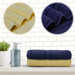 Sassoon Melrose 100% Cotton Hand Towel 400 Gsm | Highly Absorbent, Soft Material Perfect For Daily Use (Midnight & Lemon) -2 Piece