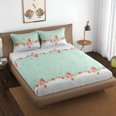 Printed Double Bedsheet For Queen Size With 2 Large Size Pillow Covers - 90 X 100 Inches, White & Green | Light Weight, Suitable For All Seasons & Easy To Wash