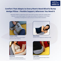 Memory Foam Pregnancy Pillow Wedge For Pregnant Women, Back Support, Grey | Maternity Belly & Back Support Cushion For Sleeping Comfort | Portable, Soft Baby Bump Support Pillow