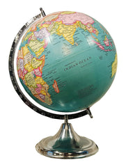 Rotating World Globe 12 Inch With Metal Arc & Stand For Show Piece For Home, Office Decor, Study Table & Birthday, Party Gifts For Students, Green, Pack Of 1