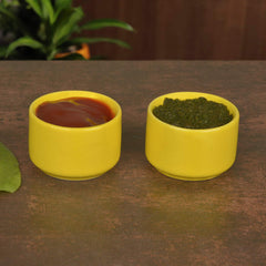 Hand Glazed Ceramic Dip Bowls Set Of 2 - 60ml Each, Yellow | Chutney Bowls, Ketchup Bowls - Pickle Serving Bowls