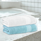 Himeya Bamboo Bath Towel 1200 Gsm | Ultra Absorbent 3x Softer Than Cotton Towels | Pack Of 2 - Ice Burst & White
