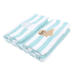 My Milestones 100% Cotton Hand Towel 400 Gsm | Ultra Soft Attractive Embroidery Appliques Cotton Soft, Absorbent Hand Towel Perfect For Face (Set Of 2)- Aqua/White