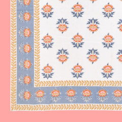 100% Cotton Jaipuri Bedsheet For King Size (95 X 108 Inches, White & Pink) With 2 Pillow Covers | Perfect For Everyday Use, Guest Rooms, Or Gifting On Special Occasions
