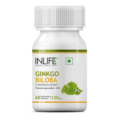 Inlife Ginkgo Biloba Extract Capsules 120mg, Herbal Supplement, Memory Support | 60 Veg Capsules 50gm 0.1lbs