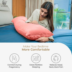 Microfiber Body Side Pillow For Sleeping For Pregnancy, Peach - 53 X16 Inch | Long Cuddle Pillow For Hugging, Relaxing, Washable, Premium Velvet Outer Cover With Zip, Adjustable Pillow